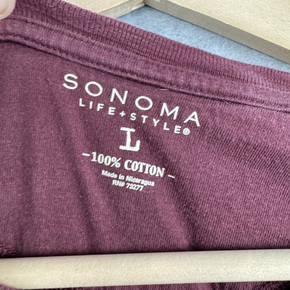 Sonoma Shirt Mens Large Burgundy Red Henley Waffle Knit Long Sleeve Thermal - Picture 4 of 8